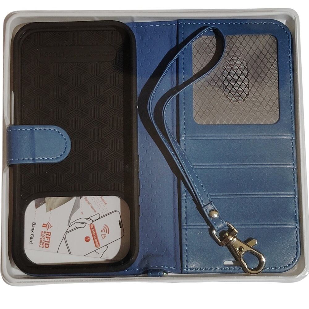 TUCCH Wallet Case for iPhone 17 6.3" RFID PU Leather Flip Cover Blue
